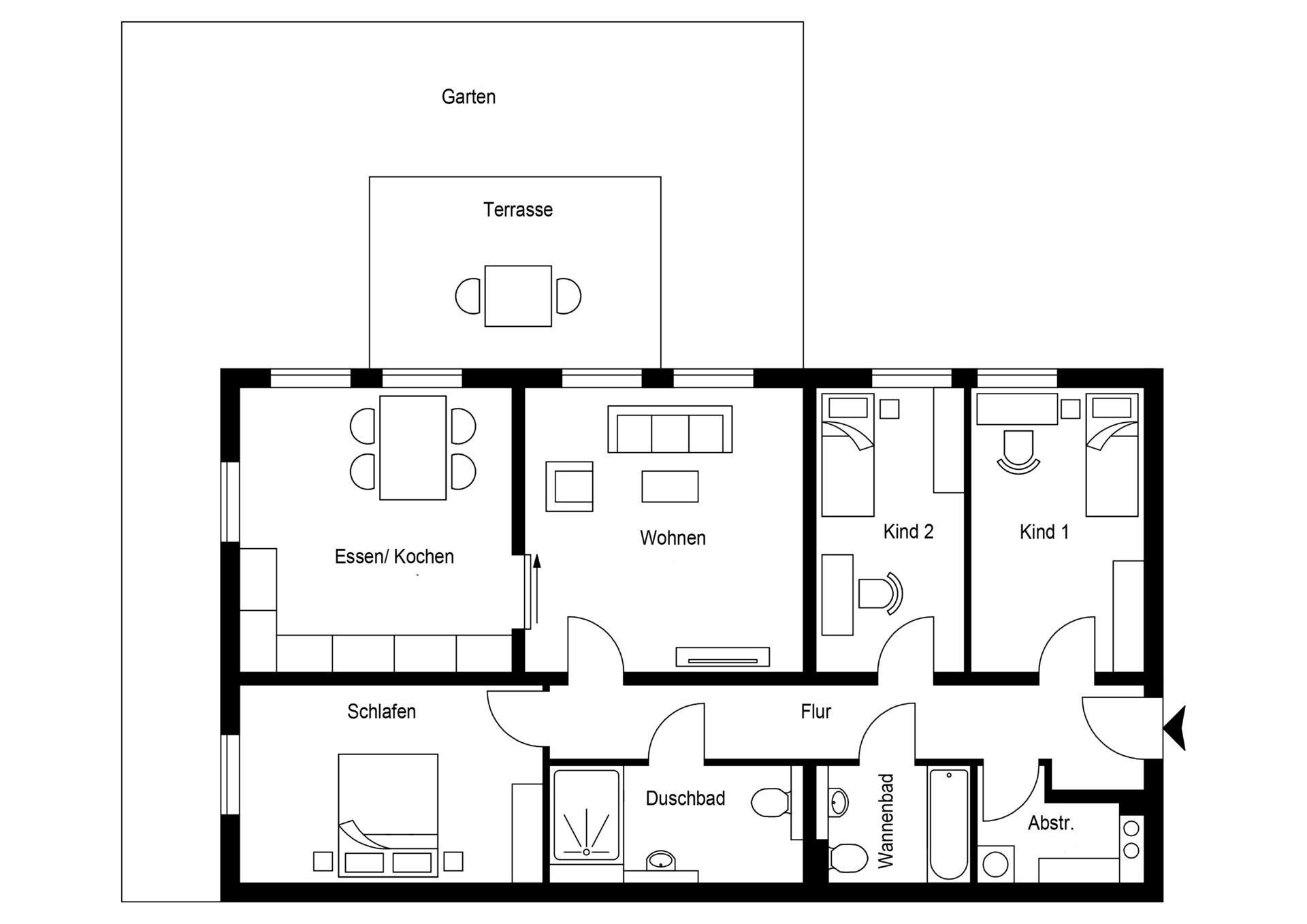 4 Zimmer | Erdgeschoss | Gartenseite - Privatgarten · 114,99 m² Wohnfläche